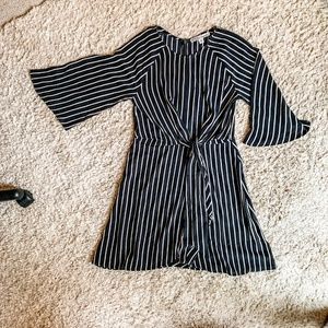 Black and White Stripped Dress With Tie in Front